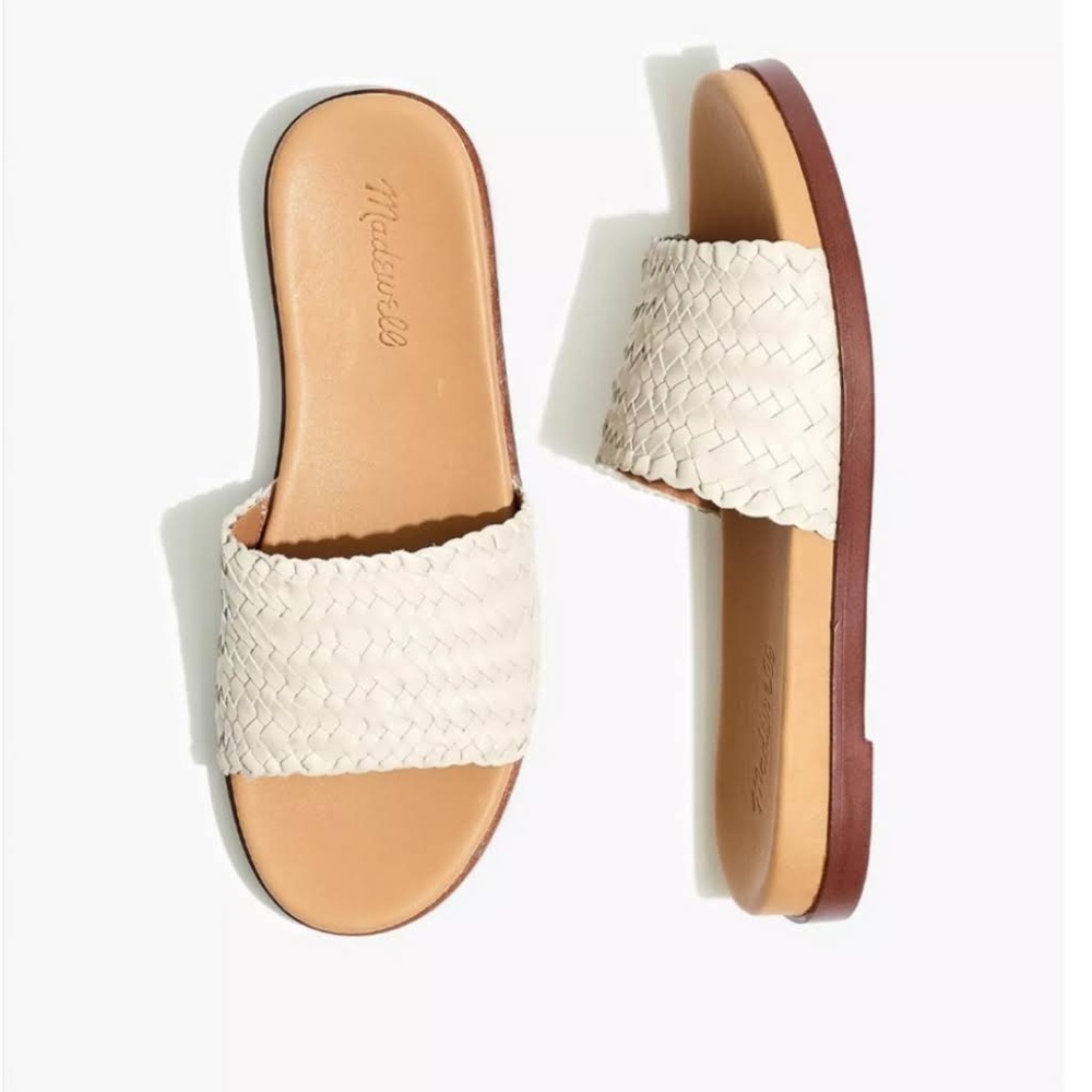 Madewell The Louisa Pale Oyster Slide Sandal In Woven Leather Size 9.5